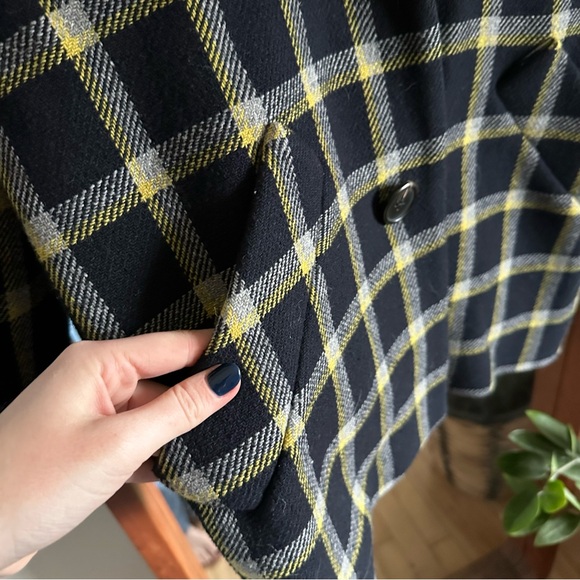Derek Lam 10 Crosby Plaid Cocoon Coat Women's 4 Navy and Yellow Wool Blend Lined - Picture 6 of 12